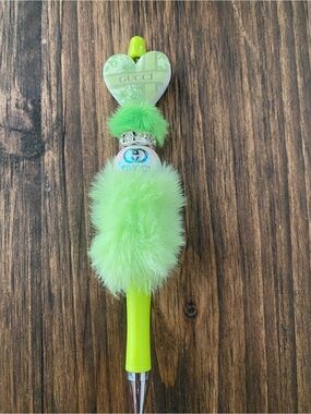 New Lime Green Heart Pom-Pom Charm Pen